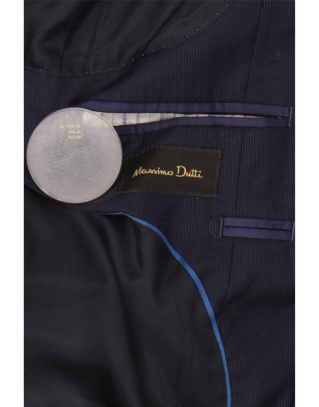 Męska marynarka zapinana na 2 guziki Massimo Dutti EU 54 XL Granatowa wełna