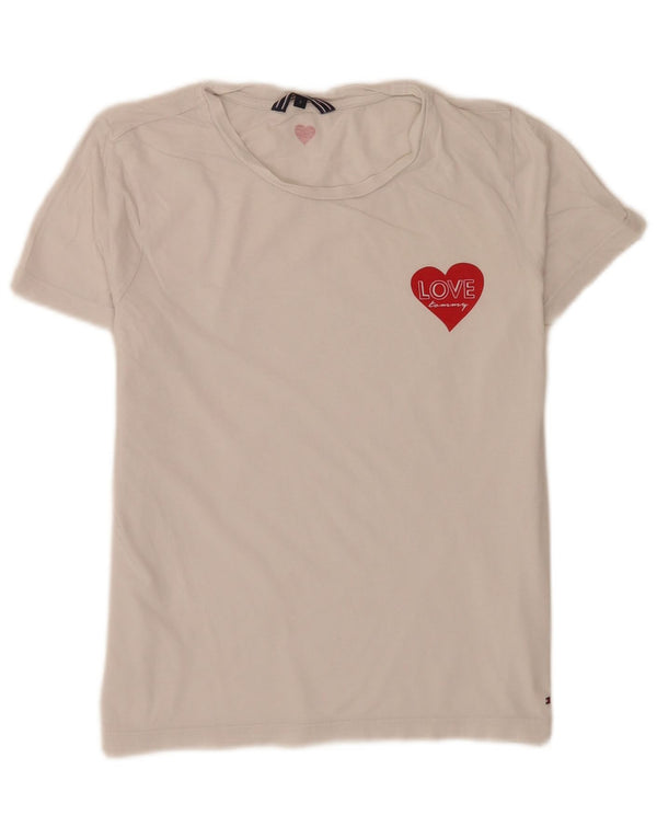 Damska koszulka z grafiką Tommy Hilfiger Top UK 8 Small White Cotton