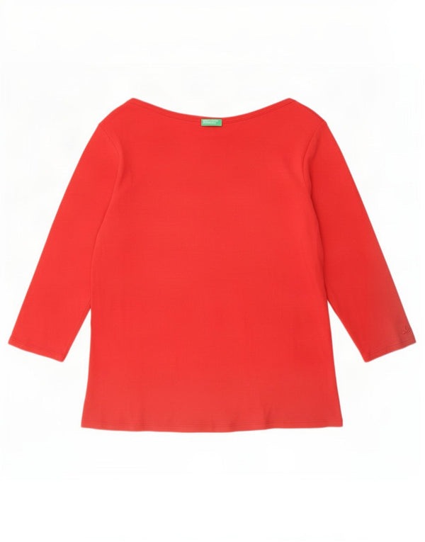 Top damski Benetton z rękawem 3/4, UK 18 XL, czerwony, bawełniany