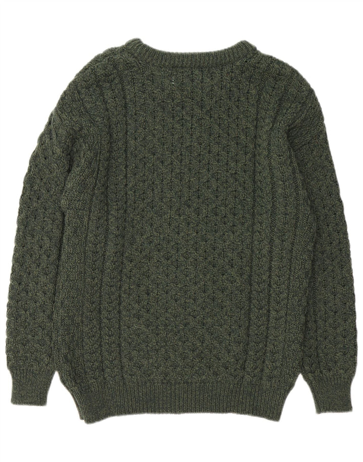 Aran Crafts Męski sweter z dekoltem w łódkę Średni zielony wełna merynosów