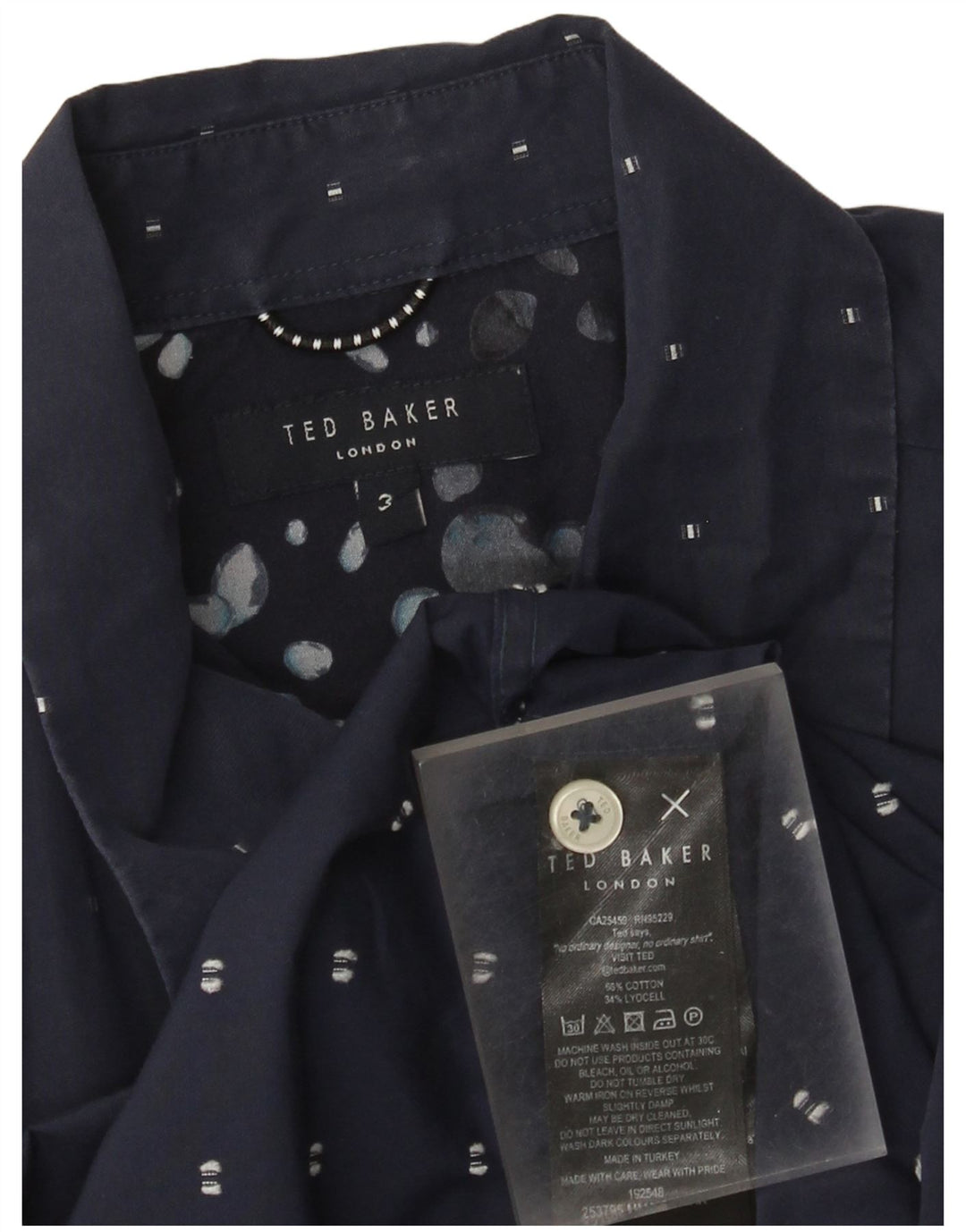 Koszula męska z krótkim rękawem Ted Baker, rozmiar 3, średnia, granatowa, z geometrycznej bawełny
