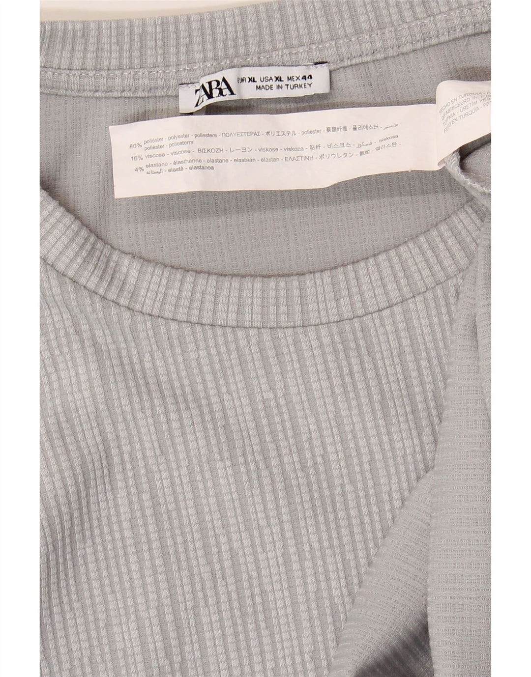 ZARA Womens Oversized T-Shirt Top UK 18 XL Grey Pinstripe Polyester Vintage Zara and Second-Hand Zara from Messina Hembry 