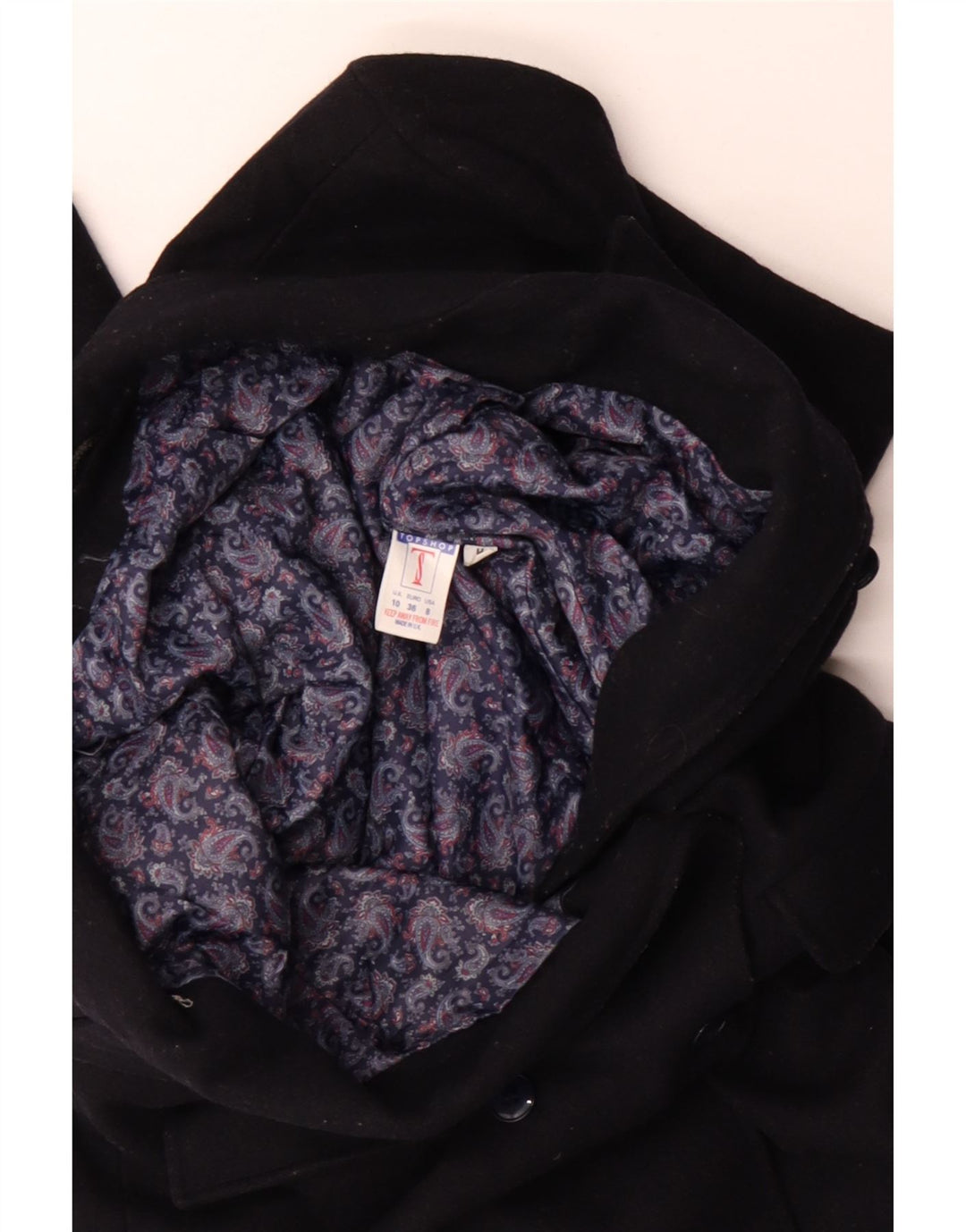 Topshop damski płaszcz dwurzędowy UK 10 mały granatowy wełniany