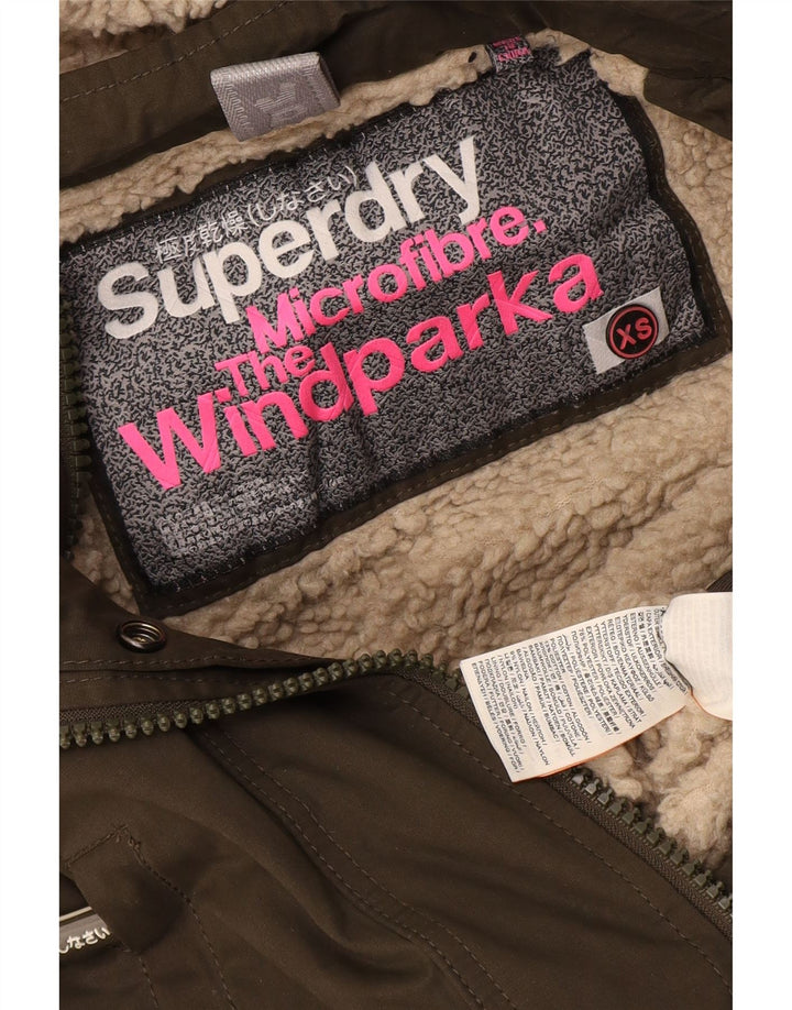 Kurtka damska Superdry Windparka z kapturem UK 6 XS, zielona, poliestrowa
