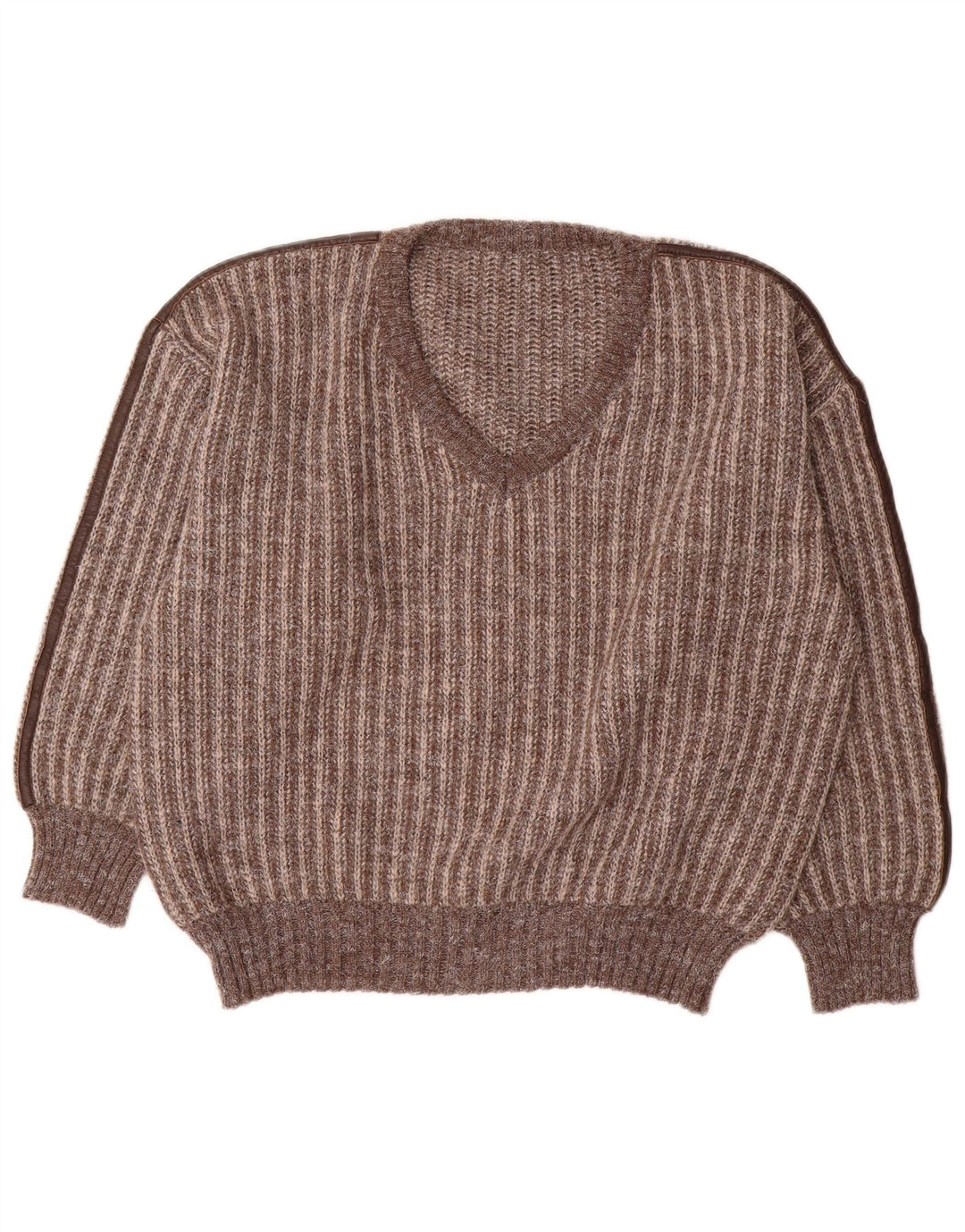 Męski sweter w stylu vintage z dekoltem w szpic IT 50, wełna w średnie brązowe paski