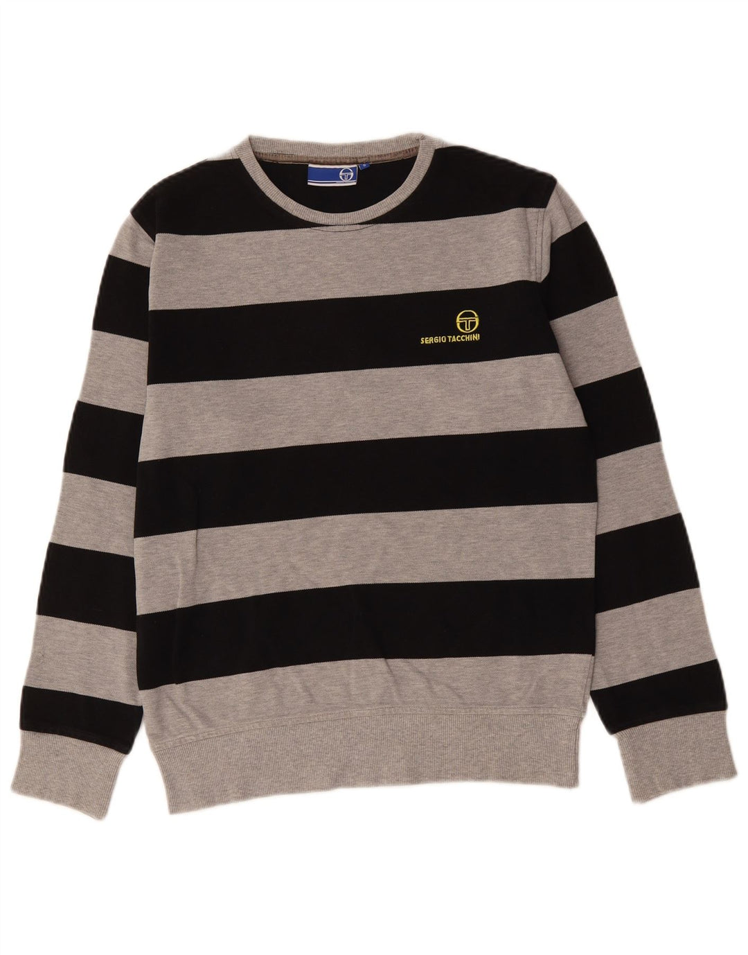 SERGIO TACCHINI Męski sweterek bluzowy, mały, szary, bawełniany w paski