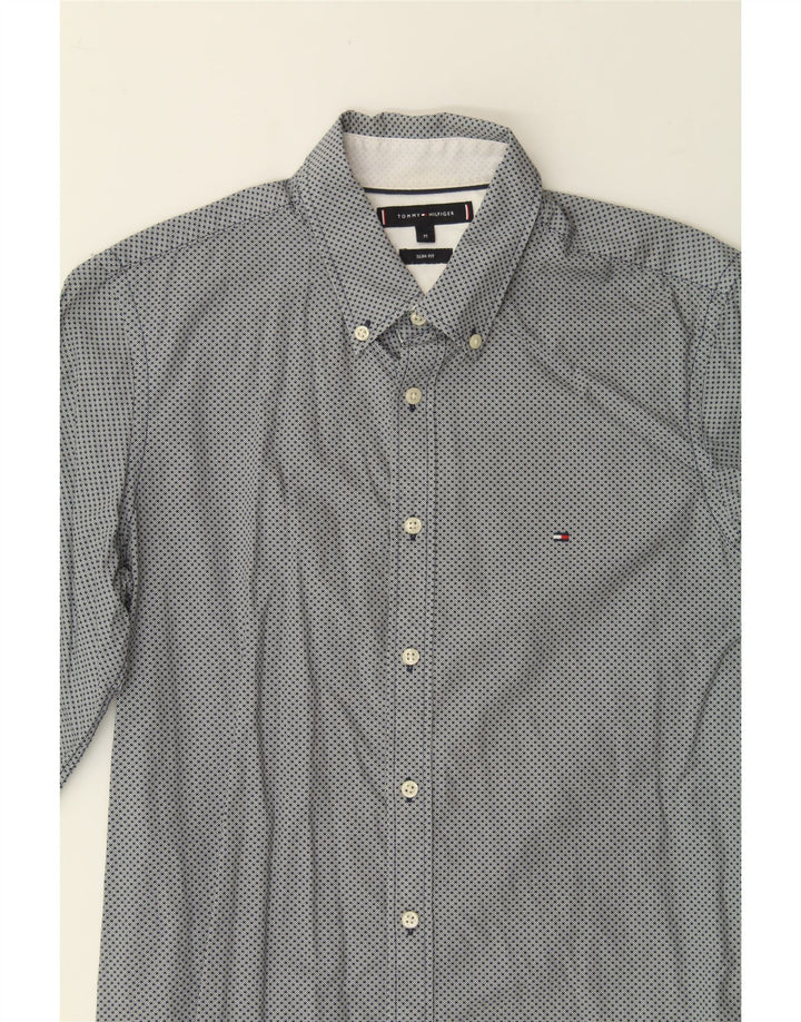TOMMY HILFIGER Mens Slim Fit Shirt Medium Grey Spotted Cotton Vintage Tommy Hilfiger and Second-Hand Tommy Hilfiger from Messina Hembry 
