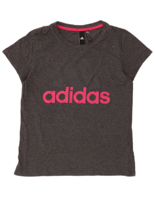 Damska koszulka graficzna Adidas Top UK 12/14 Średnia szara bawełna