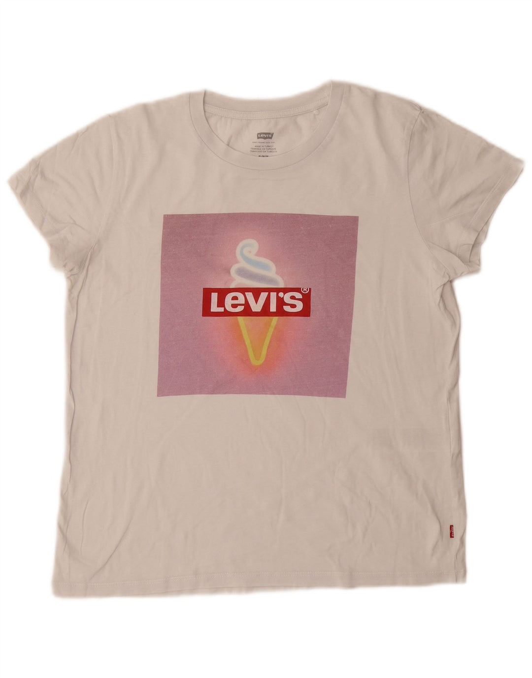 Damska koszulka z grafiką LEVI'S Top UK 12 Średnia biała bawełna