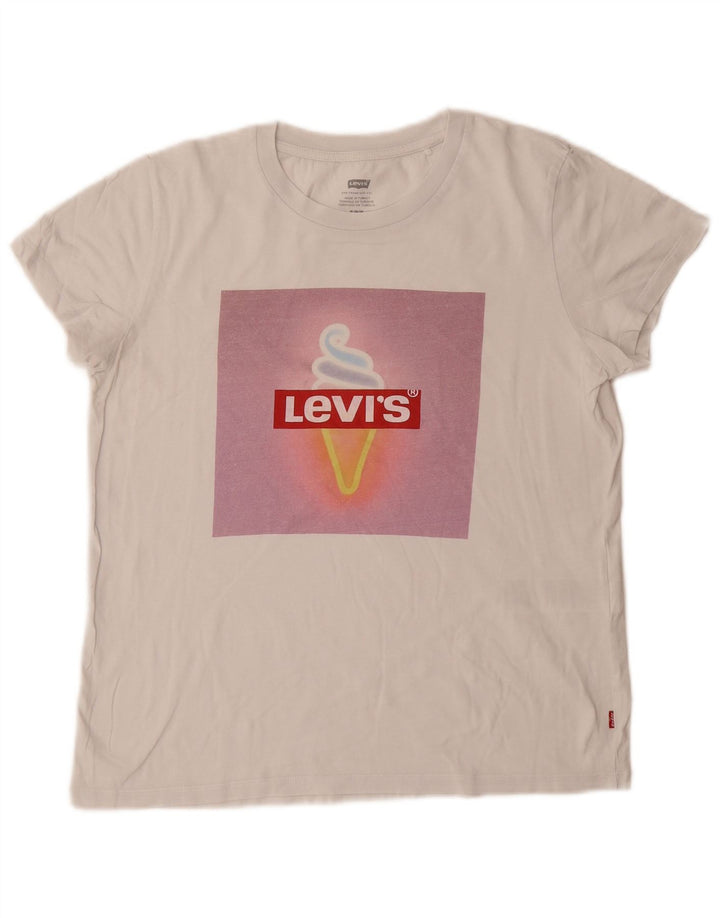 Damska koszulka z grafiką LEVI'S Top UK 12 Średnia biała bawełna