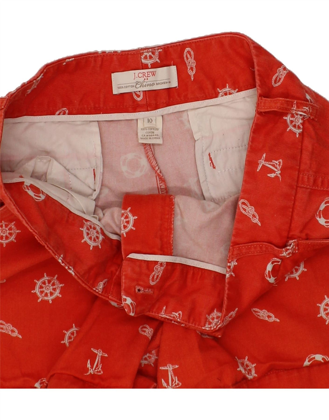 J. CREW Womens Abstract Pattern Hot Pants US 10 Large W34  Red Cotton Vintage J. Crew and Second-Hand J. Crew from Messina Hembry 