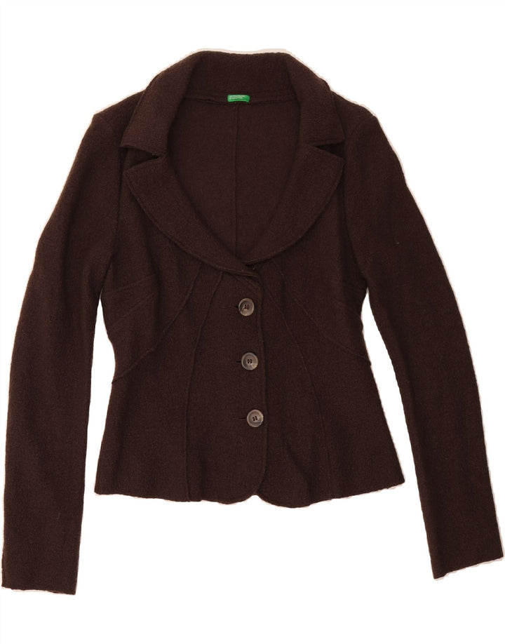 BENETTON Womens 3 Button Blazer Jacket IT 46 Large Brown Virgin Wool Vintage Benetton and Second-Hand Benetton from Messina Hembry 