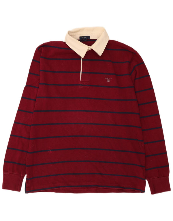 Męska koszulka polo do rugby Gant z długim rękawem, 2XL, bordowa, bawełniana w paski