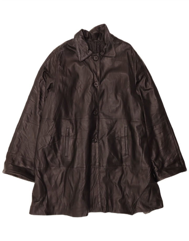 KIROS Womens Loose Fit Leather Coat IT 50 XL Black Leather