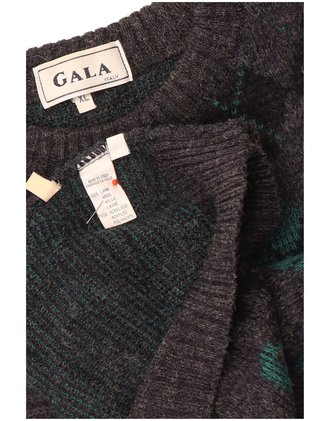 Męski sweter Gala z dekoltem w łódkę XL, szary Argyle/diamentowa wełna