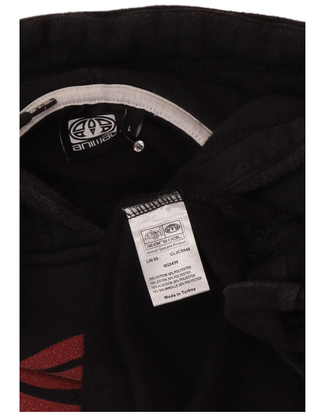 Męski sweter z kapturem i grafiką zwierząt, duży, czarny, bawełniany