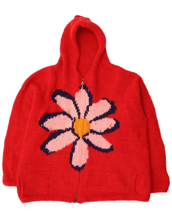 Vintage damski sweter z kapturem z grafiką UK 22 3XL czerwony w kwiaty