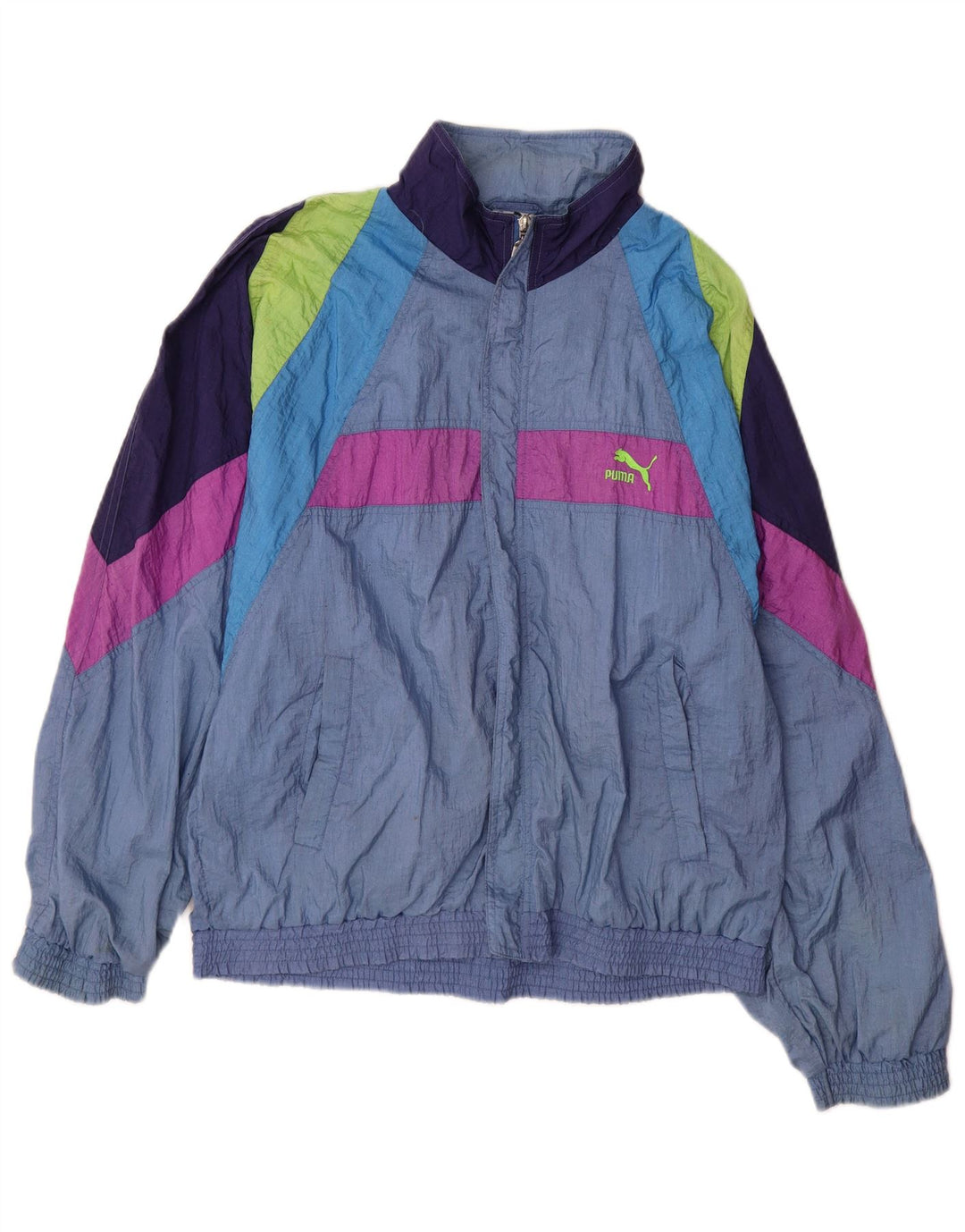 Męska kurtka dresowa PUMA, średnioniebieska, z blokami kolorów, poliamid