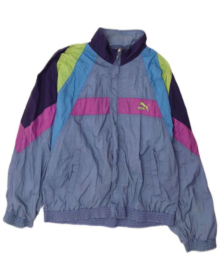 Męska kurtka dresowa PUMA, średnioniebieska, z blokami kolorów, poliamid