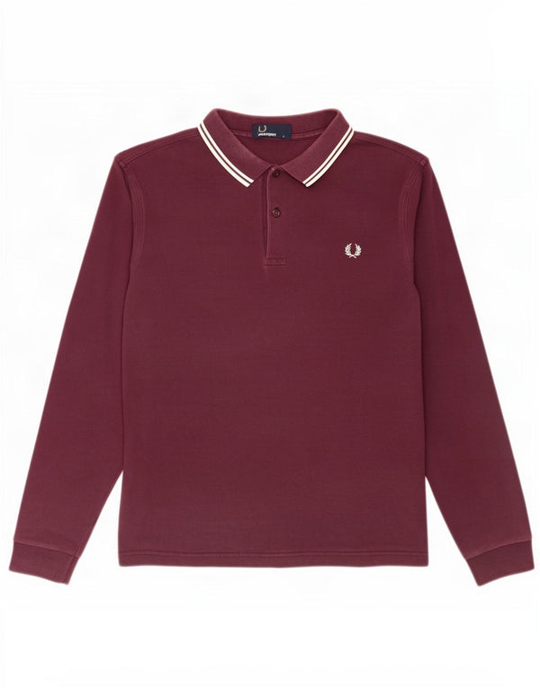 Męska koszulka polo Fred Perry z długim rękawem, duża, bordowa, bawełniana w paski