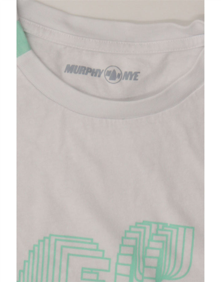 MURPHY & NYE Mens Graphic T-Shirt Top Medium White Cotton Vintage Murphy & Nye and Second-Hand Murphy & Nye from Messina Hembry 