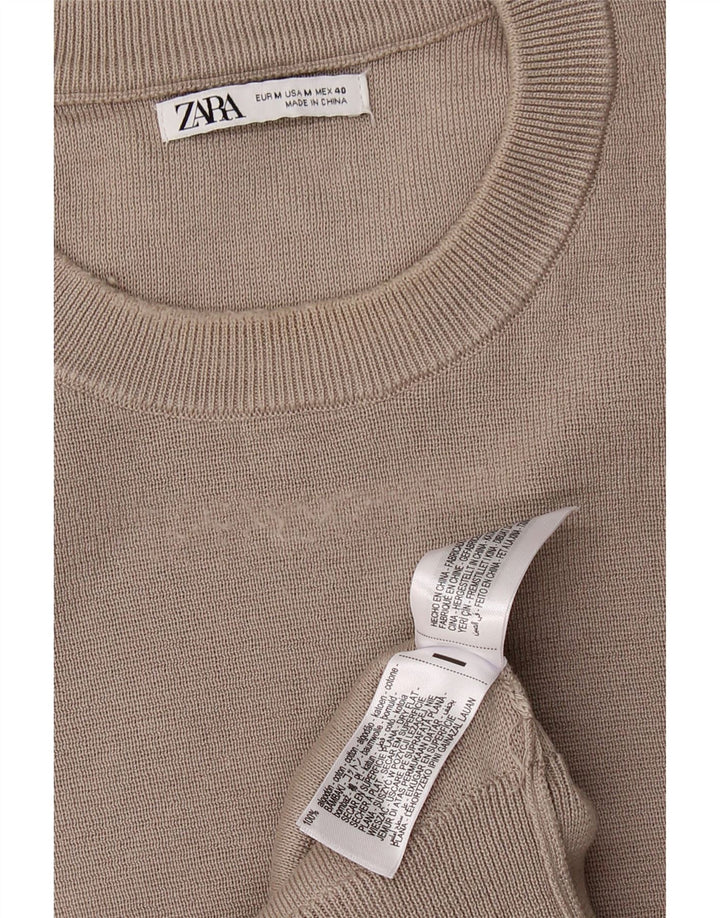 Sweter damski ZARA z okrągłym dekoltem UK 14, średnioszary, bawełniany