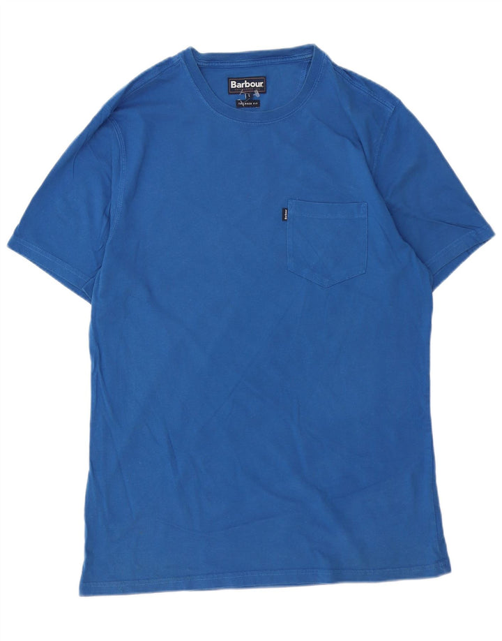 T-shirt męski BARBOUR o dopasowanym kroju, duży, niebieski, bawełniany