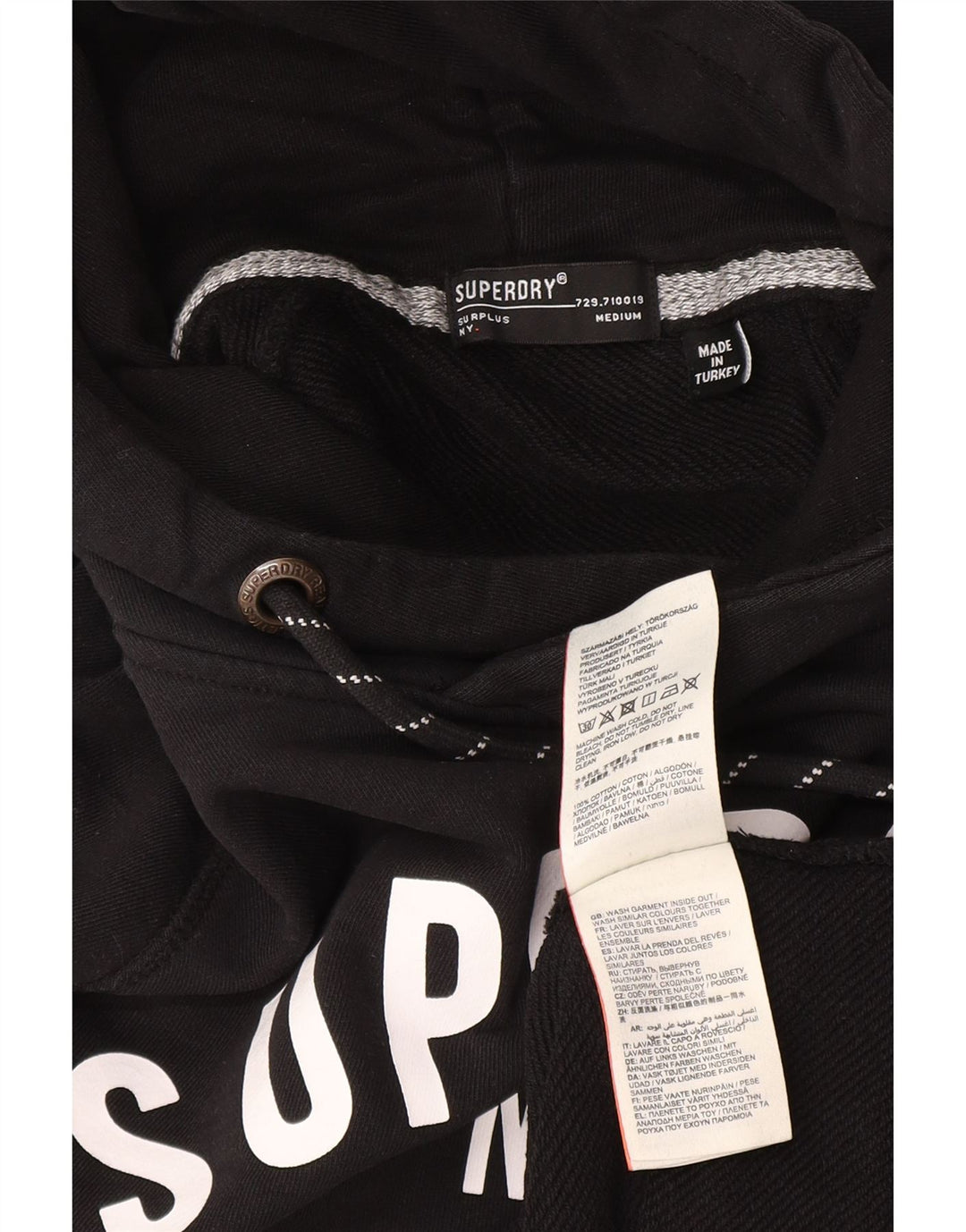 Męski sweter z kapturem Superdry z grafiką, średniej wielkości, czarny, bawełniany