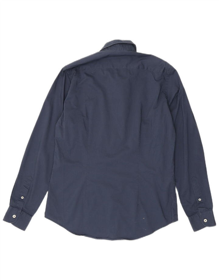 CARRERA Mens Slim Fit Shirt Medium Navy Blue Cotton Vintage Carrera and Second-Hand Carrera from Messina Hembry 