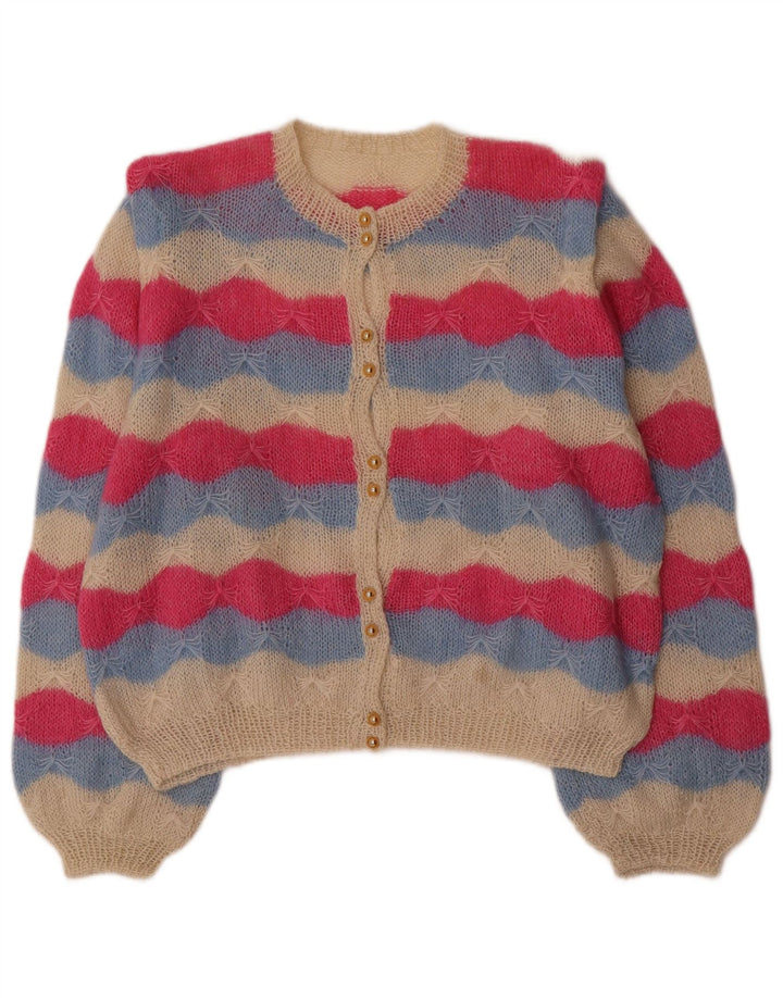 VINTAGE Womens Crop Oversized Cardigan Sweater UK 16 Large Pink Striped