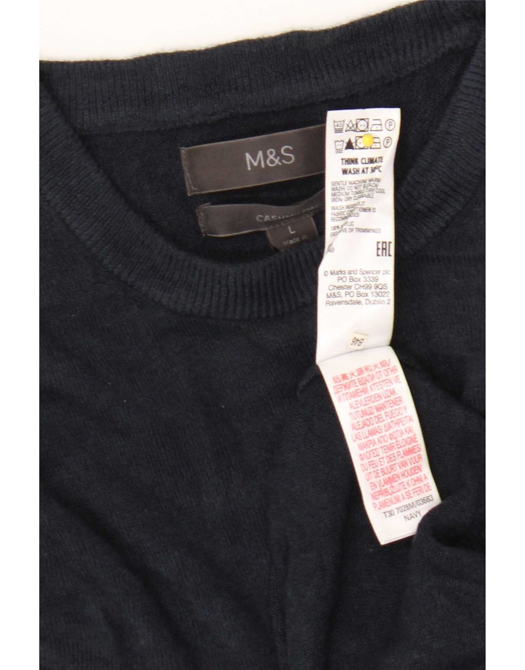 Marks & Spencer Męski sweter z okrągłym dekoltem, duży, granatowy, akrylowy