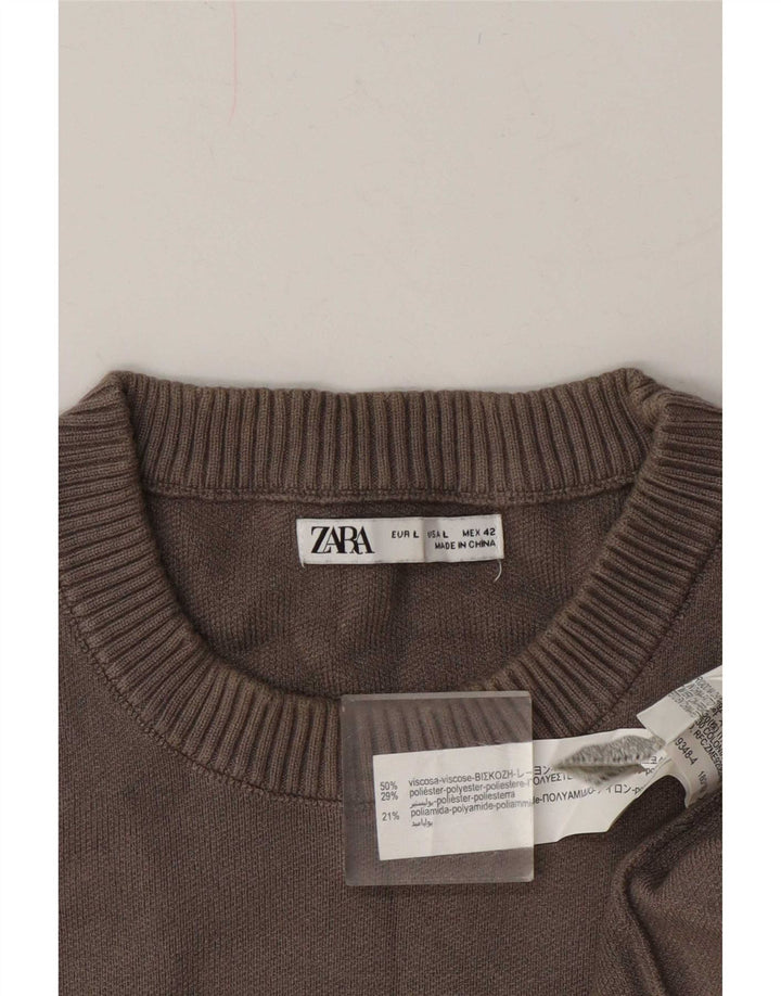 Męski sweter z okrągłym dekoltem Zara, duży, szary, wiskoza