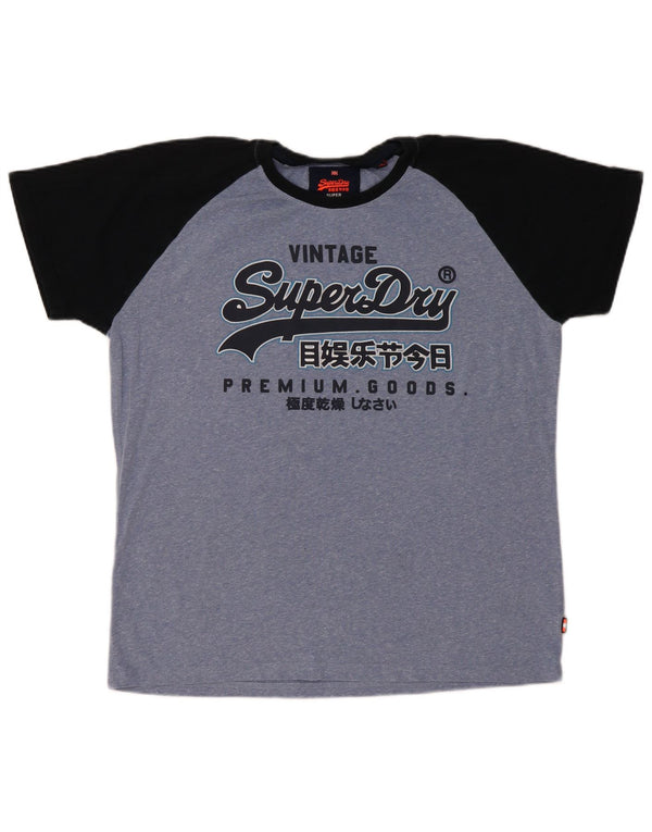 Męski T-shirt Superdry z grafiką, 2XL, niebieska bawełna z blokami kolorów