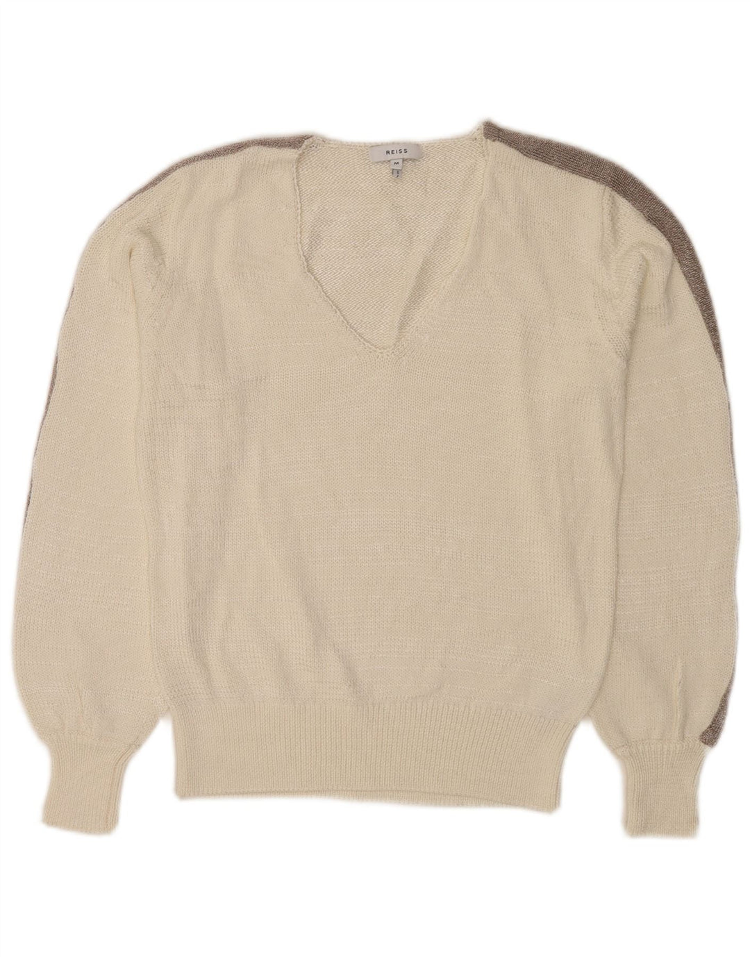 Sweter damski Reiss z dekoltem w kształcie litery V, UK 12, średni biały, blok kolorów
