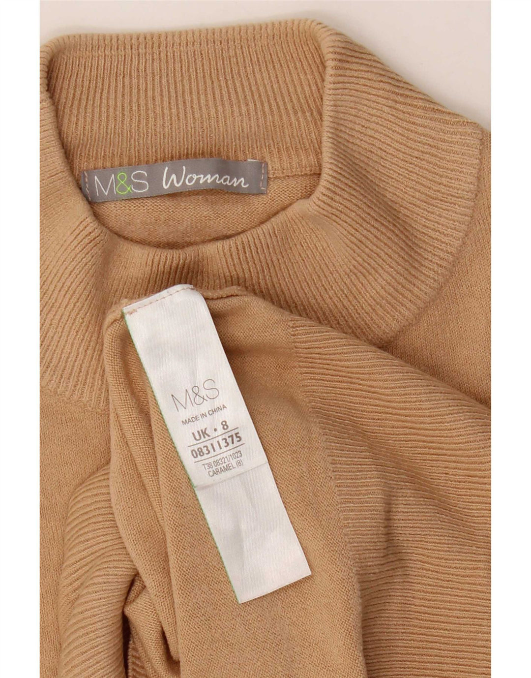 Marks & Spencer Damski sweter z golfem UK 8 Small Beżowy Akryl