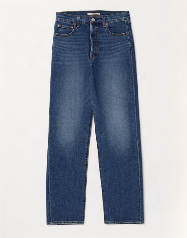 Damskie proste dżinsy Levi's Ribcage z wysokim stanem W28 L32 Niebieska bawełna