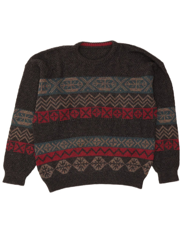 Vintage męski sweter z okrągłym dekoltem XL, szary, wełniany Fair Isle