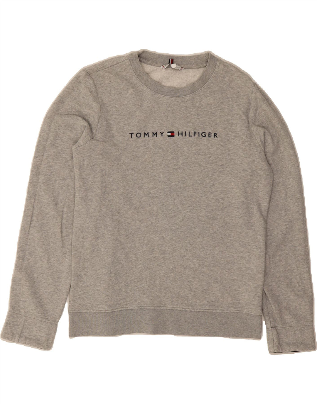 TOMMY HILFIGER Womens Graphic Oversized Sweatshirt Jumper UK 10 Small Grey Vintage Tommy Hilfiger and Second-Hand Tommy Hilfiger from Messina Hembry 