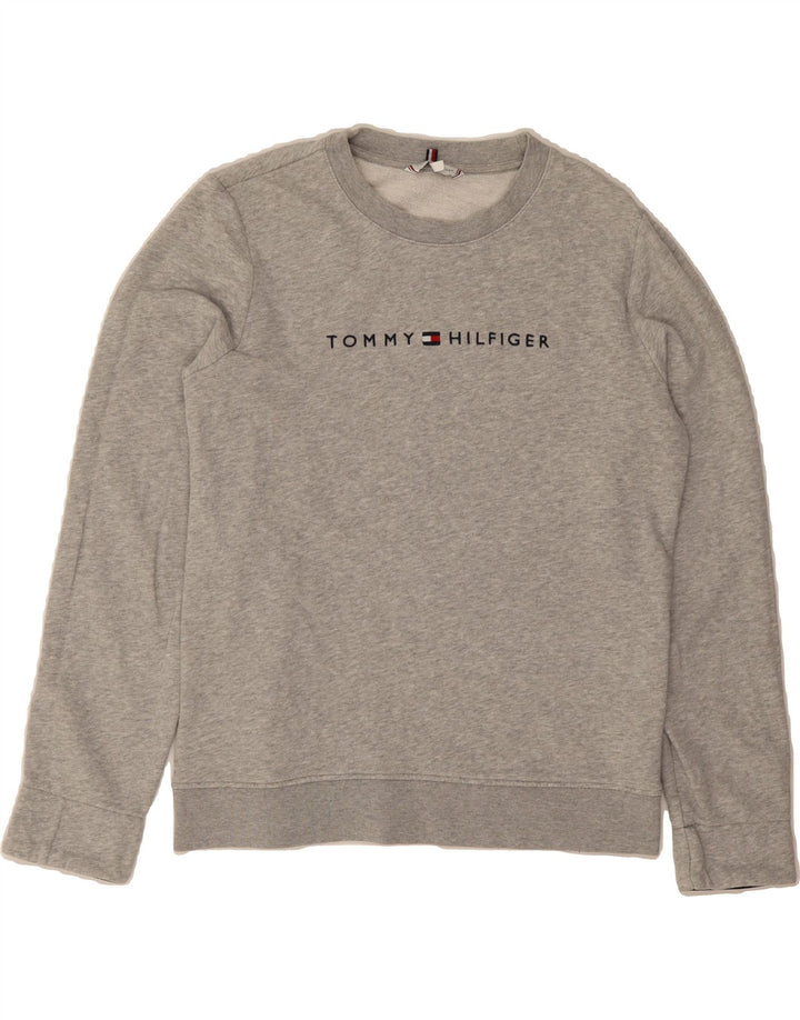 TOMMY HILFIGER Womens Graphic Oversized Sweatshirt Jumper UK 10 Small Grey Vintage Tommy Hilfiger and Second-Hand Tommy Hilfiger from Messina Hembry 