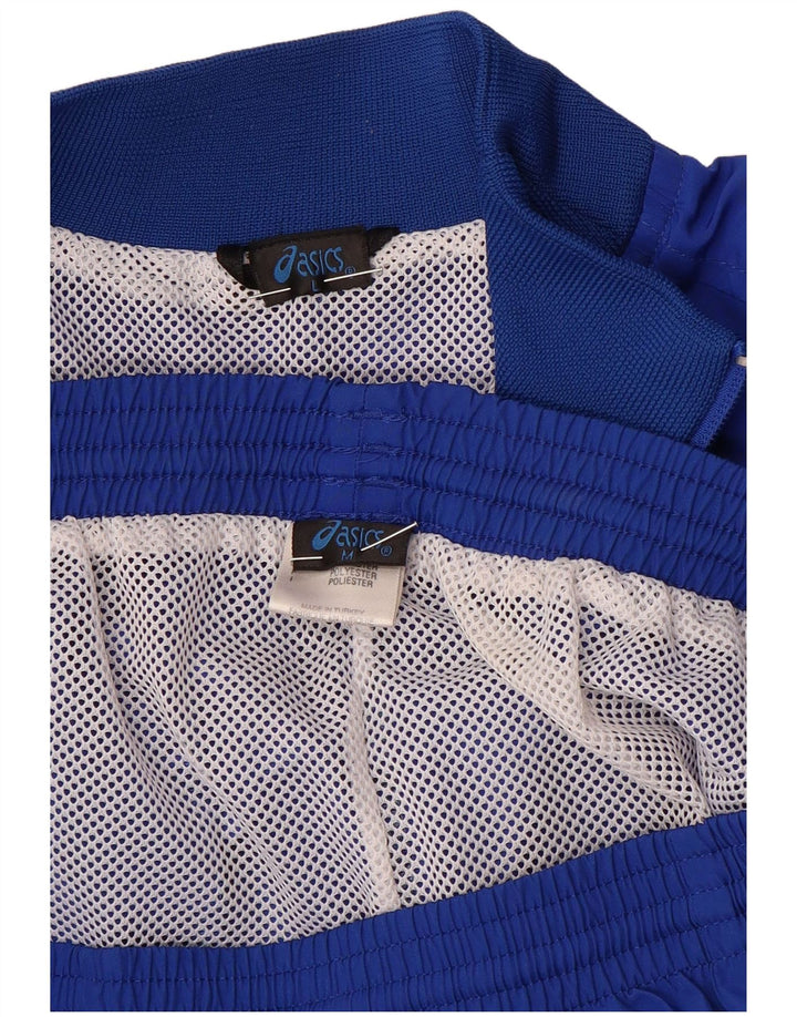 Męski graficzny pełny dres Asics, duży niebieski poliester z blokami kolorów