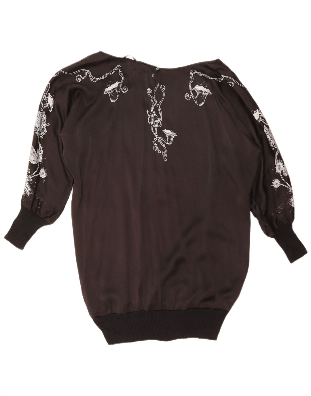 Damski top oversize z grafiką ZARA z długim rękawem, UK 14, średni czarny w kwiaty
