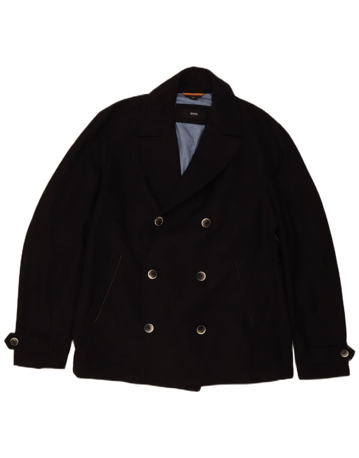 Hugo Boss Męski płaszcz grochowy EU 56 3XL Czarna wełna