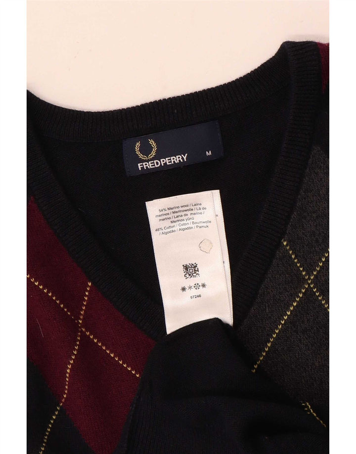 Męski sweter Fred Perry z dekoltem w kształcie litery V, średni granatowy Argyle/Diament