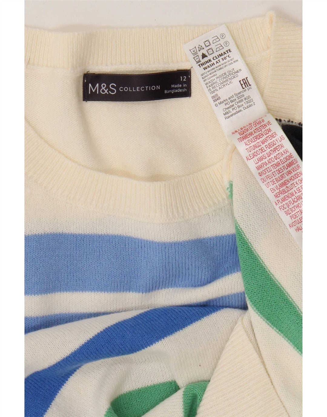 Marks & Spencer Damski sweter z okrągłym dekoltem UK 12 w średnie białe paski