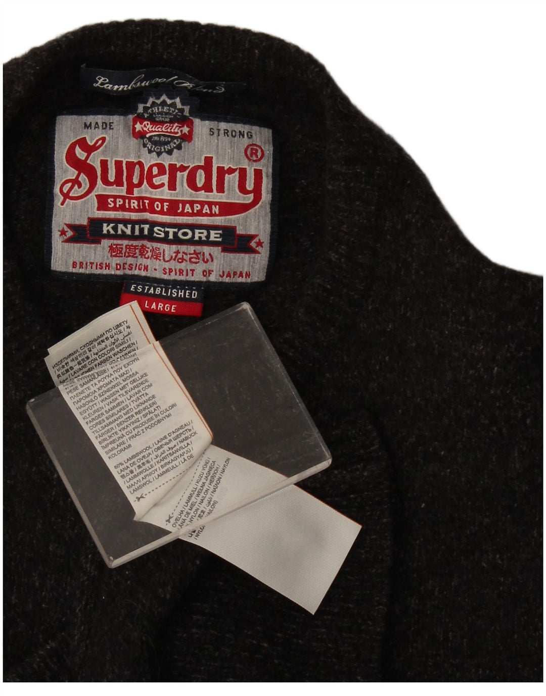 Męski sweter Superdry z okrągłym dekoltem, duży, szary, z owczej wełny