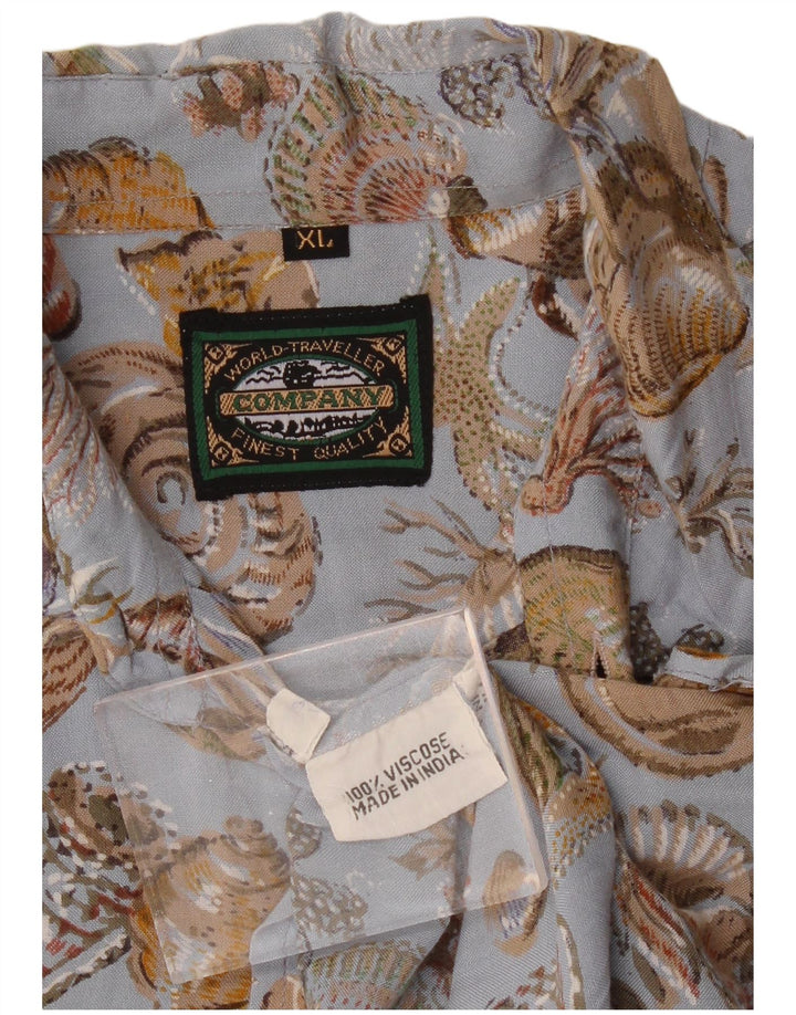 VINTAGE Mens Abstract Pattern Shirt XL Blue Viscose