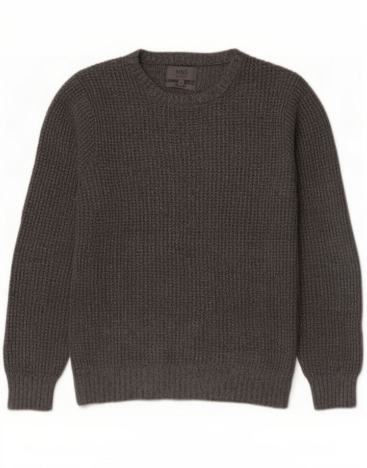 Marks & Spencer Męski sweter z dekoltem w łódkę, mały, szary, bawełniany