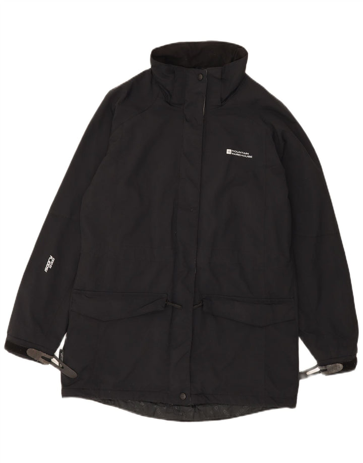 MOUNTAIN WAREHOUSE Womens Hooded Rain Jacket UK 12 Medium  Black Nylon
