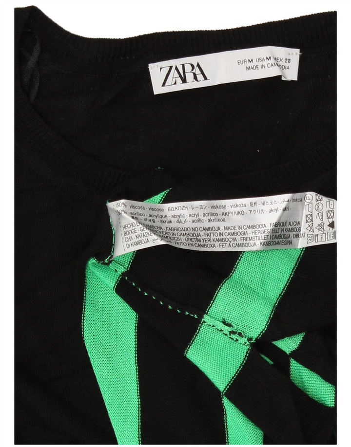 Damski sweter Zara z abstrakcyjnym wzorem i dekoltem w łódkę UK 14, średni czarny