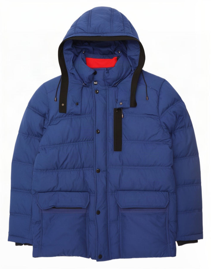 Męska ocieplana kurtka z kapturem Tommy Hilfiger UK 40, duża, niebieska, poliestrowa